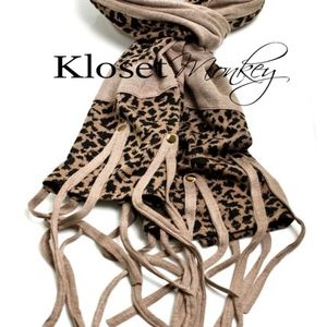 NWT Taupe Tan Leopard Fringe Long Scarf